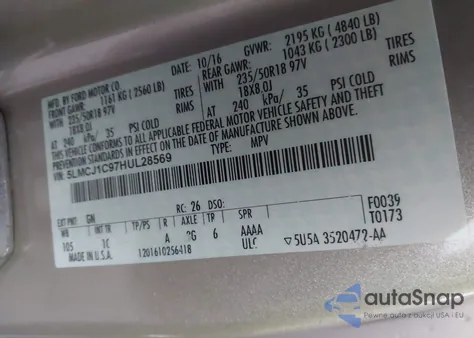 2017 Lincoln Mkc Premiere z USA, uszkodzony, nr VIN 5LMCJ1C97HUL28569